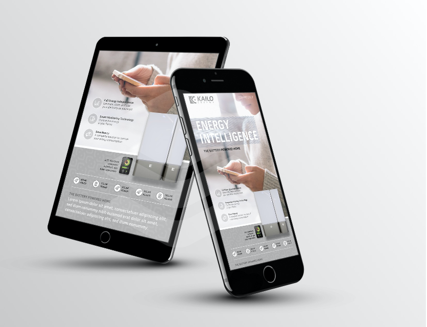 Tablet and mobile phone showing Kailo website design on a grey background