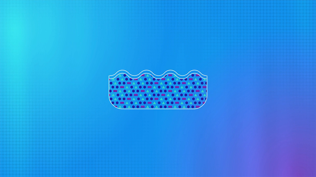 white wavy outline filled with smaller shapes on a blue and purple gradient background